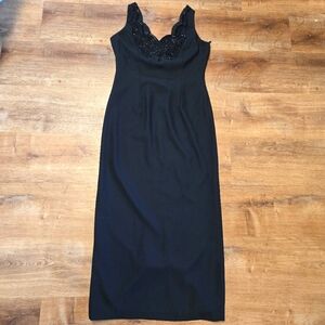 Vintage Laurence Kazar Black Dress with Elegant Bead Detailing Size 10